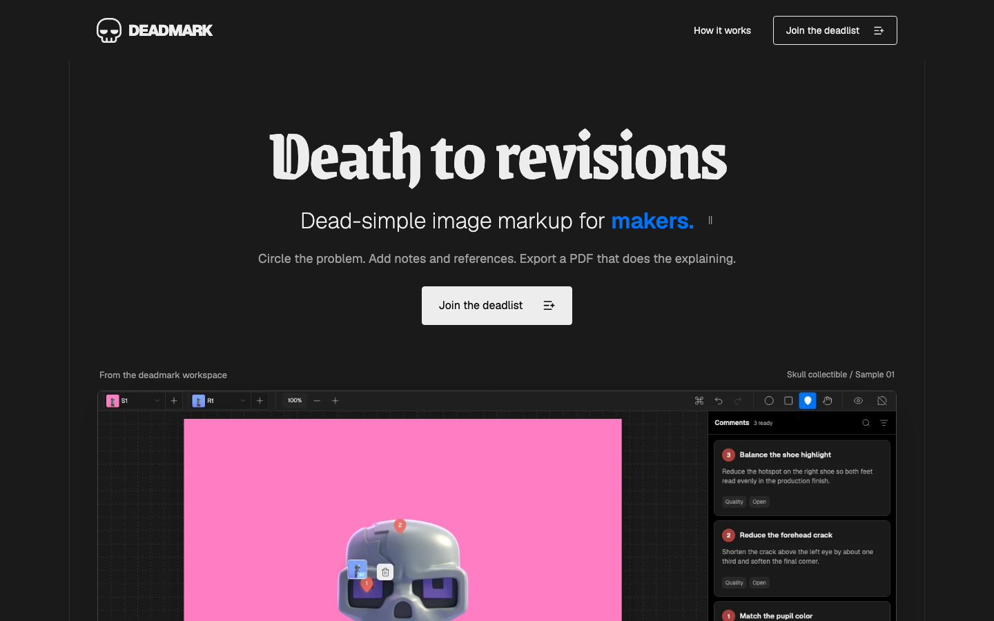 Deadmark app mockup