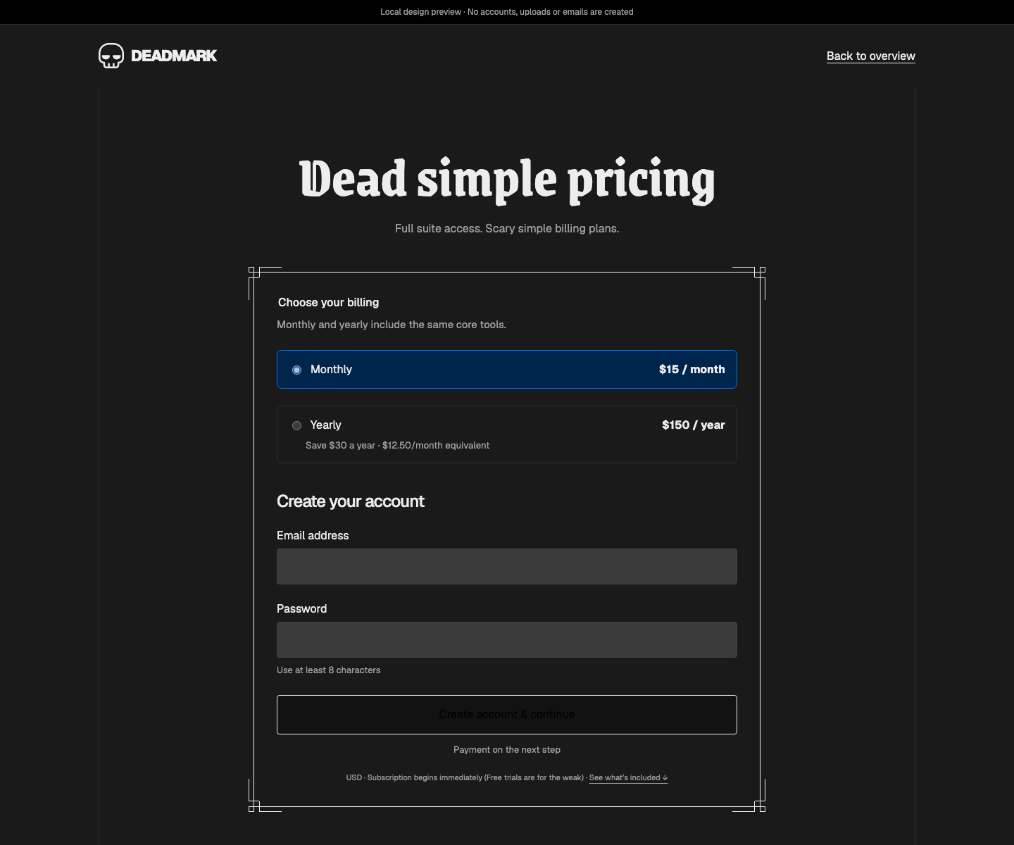 Deadmark app mockup
